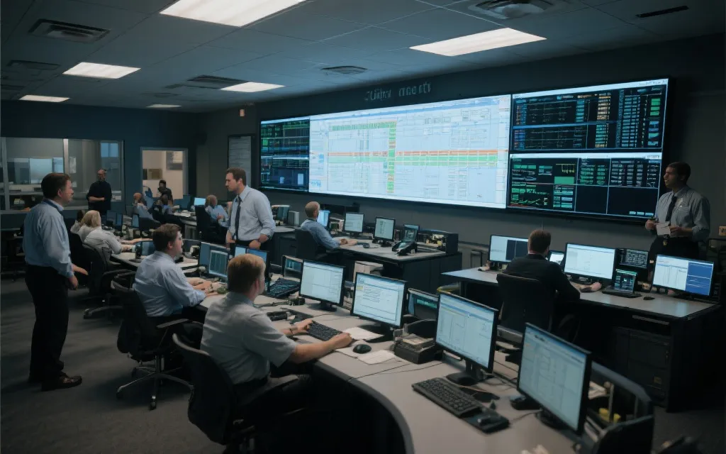 赛事期间城市指挥中心与交通大屏调度场景，体现跨部门协同与数据化治理